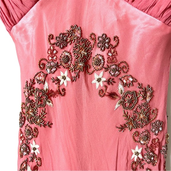 Vintage 90s 100% Silk Bead Dress Silk Dress Floral Prom Dress Fairy Cottage Pink - Picture 9 of 17